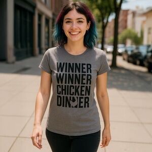 DISTRICT MADE Winner Winner Chicken Dinner PUBG Video Gamer Girl Tee Shirt Sz L